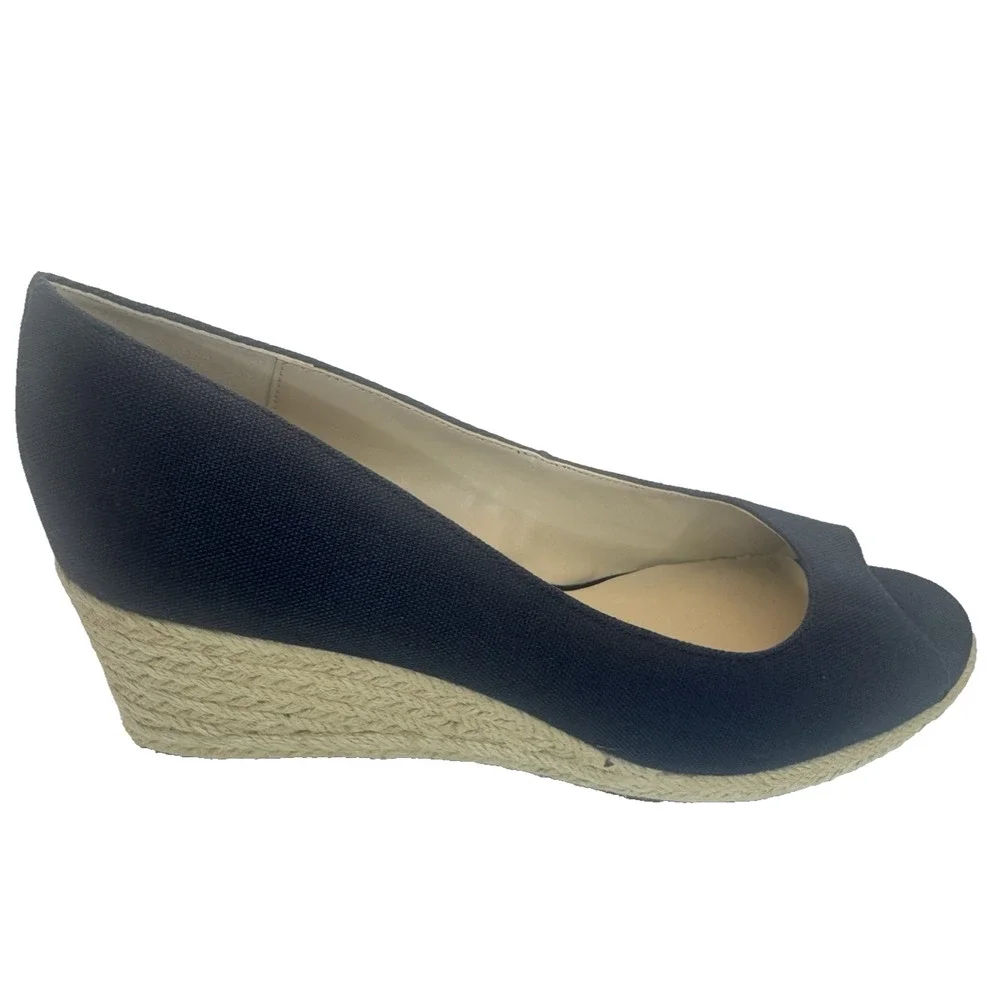Bandolino Womens Navy Peep Toe Espadrille Wedge Sandals Blue Nuri 9.5 M